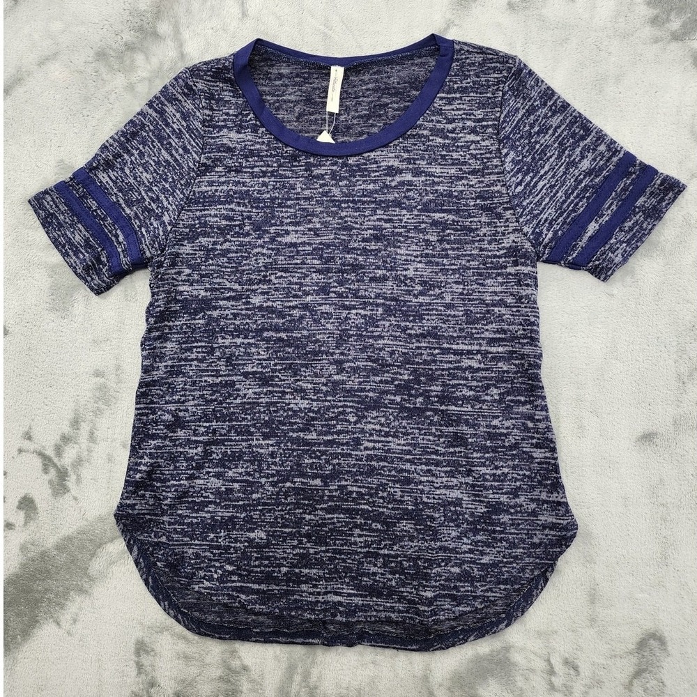 NEW Atticute To Womens S Heathered Blue Varsity Style Striped Short Sleeve Tee
